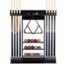 Porte-Queues de Billard Mural COSTWAY 8 Queues et Rainures à 3 Niveaux 15 Porte-balles 1 Porte-boules 79 x 91 cm Noir