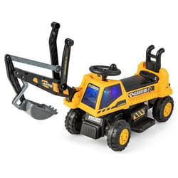 COSTWAY Pelleteuse pour Enfants avec Pelle Rotative et Réglable Lumières LED Musique et Klaxon Espace de Rangement Caché Jaune