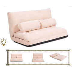 COSTWAY Canapé Lit / Chauffeuse Convertible Dossier Réglable 6 Positions Tissu Velours Côtelé Détachable et Lavable Beige
