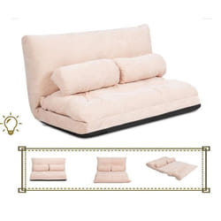 COSTWAY Canapé Lit / Chauffeuse Convertible Dossier Réglable 6 Positions Tissu Velours Côtelé Détachable et Lavable Beige