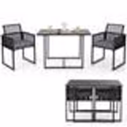 COSTWAY Salon de Jardin - 3PCS Rotin PE Anti-Soleil Dossier AMOVIBLE Pateau en Verre Trempé Cadre en Métal Style Urbain