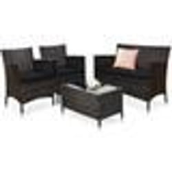 COSTWAY Salon de Jardin Exterieur 4 Pièces en Résine avec Coussin Confortable 2 Fauteuils 1 Canapé et 1 Table Basse Inclus Noir