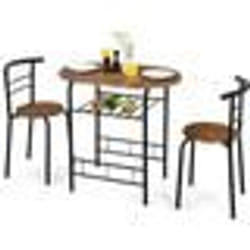 COSTWAY Ensemble de Table et 2 Chaises de Salle à Manger Table de Cuisine : 80 x 53 x75cm (L x l x H) Cadre en Métal Marron + Noir