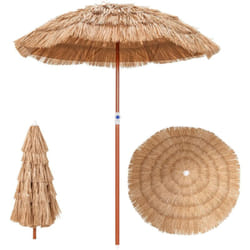 Parasol inclinable hawaïen 140-195cm avec sac de transport--UPF 30+/Ø155 cm Parasol de Plage en Paille pour Terrasse Jardin Piscine - Costway