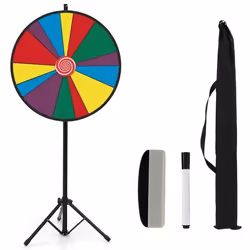 COSTWAY Roue de la Fortune 76CM-Support Trépied-14 Fentes Colorées-Hauteur Réglable 140-170 CM-Marqueur Effaçable à SecGomme- ...