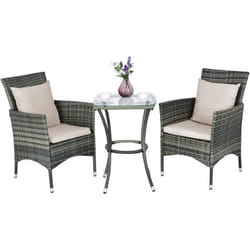 Salon de Jardin - COSTWAY - Rotin PE Anti-UV - Table et 2 Fauteuils - Gris