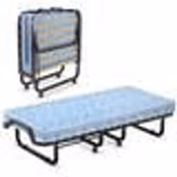 COSTWAY Lit Pliant 1 Personne sur Roulettes 90 x 200 CM Lit dAppointPliable Matelas en Mémoire 10 CM Sommier à 15 Lattes Bleu