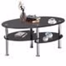 COSTWAY Table Basse en Verre Trempé à 3 Niveaux Ovale 89 x51x455 CM Table de Salon Moderne avec avec Pieds en Métal Noir