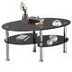 COSTWAY Table Basse en Verre Trempé à 3 Niveaux Ovale 89 x51x455 CM Table de Salon Moderne avec avec Pieds en Métal Noir