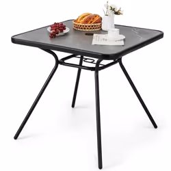 COSTWAY Table de Jardin avec Plateau Imprimé Marbre 80 x 80 CM Table dAppoint avec Trou pour Parasol 42 MM et Cadre en Métal