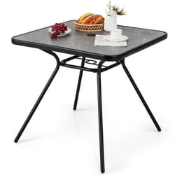 COSTWAY Table de Jardin avec Plateau Imprimé Marbre 80 x 80 CM Table dAppoint avec Trou pour Parasol 42 MM et Cadre en Métal