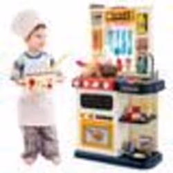 COSTWAY Cuisine Enfants - 65 Accessoires Jouet Dînette Lumières et Sons Réalistes Cadeaux de Noël - dAnniversaire 3 Ans+ Bleu