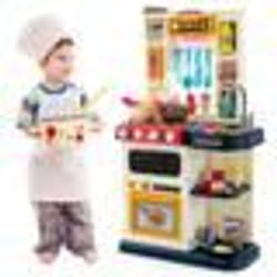 COSTWAY Cuisine Enfants - 65 Accessoires Jouet Dînette Lumières et Sons Réalistes Cadeaux de Noël - dAnniversaire 3 Ans+ Bleu
