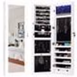 COSTWAY Armoire à Bijoux Mural-Suspendue avec Miroir LED Intégré avec 2 Serrure 2 Tiroirs 1 Tringle Blanc 365 x 97 x 120 CM
