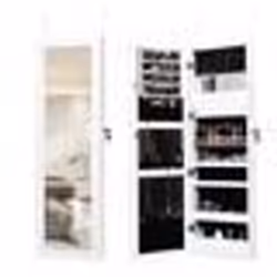 COSTWAY Armoire à Bijoux Murale-Suspendue avec Miroir 12 LED Intégrées Porte Verrouillable avec 2 Clés Blanc 37 × 9 × 119 CM