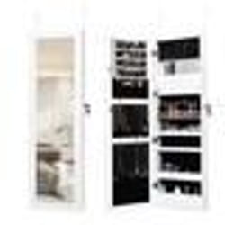 COSTWAY Armoire à Bijoux Murale-Suspendue avec Miroir 12 LED Intégrées Porte Verrouillable avec 2 Clés Blanc 37 × 9 × 119 CM