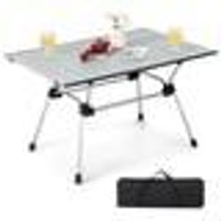 COSTWAY Table de Camping Pliante en Aluminium pour 4-6 Personnes Charge 50 KG Plateau Enroulable à Latte et Sac de Transport Argent