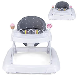 COSTWAY Trotteur Bébé Pliable 3 Hauteur Réglable Coussin Détachable Lavable Plateau de Rangement Barre de Jouets Amovible Gris