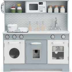 COSTWAY Cuisine Enfant en Bois 3 Ans+ 6 Accessoires Effets Sonore et Lumière Téléphone Inclus Gris