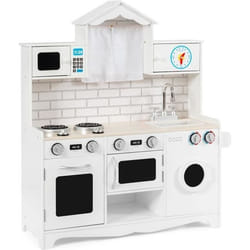 COSTWAY Cuisine pour Enfants en Bois 3 Ans+ Effet Lumière & Sonore Machine à Laver Micro-OndesHorlage en Forme Maison