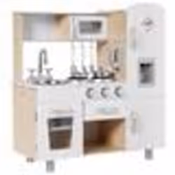 COSTWAY Cuisine Enfants en Bois 3 Ans+ Téléphone & Horloge Inclus Lumière & Effet Sonore 6 Accessoires