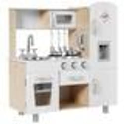 COSTWAY Cuisine Enfants en Bois 3 Ans+ Téléphone & Horloge Inclus Lumière & Effet Sonore 6 Accessoires