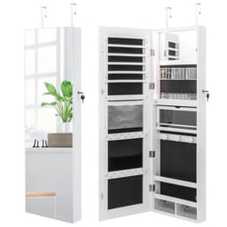 Costway Armoire À Bijoux Murale Avec Miroir Pleine Longueur Hd, Inclus Lumières Tricolores, Organisateur À Bijoux Avec Rangement Verrouillable, Pour Bagues, Colliers, Boucles D'oreilles (blanc)