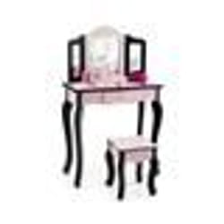 COSTWAY 2 en 1 Coiffeuse Enfants avec Tabouret et Miroir Amovible à 3 Volets Table de Maquillage avec Tiroir pour Enfants de 3-7 Ans