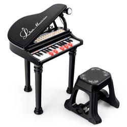 COSTWAY Piano à Queue Enfant 31 Touches avec TabouretMicrophone3 Mode dEnseignement LEDMP3 4 Styles de Musique 22 Morceaux Noir