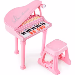 COSTWAY Piano à Queue Enfant 31 Touches avec TabouretMicrophone3 Mode dEnseignement LEDMP3 4 Styles de Musique 22 Morceaux Ro ...