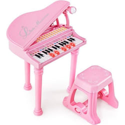 COSTWAY Piano à Queue Enfant 31 Touches avec TabouretMicrophone3 Mode dEnseignement LEDMP3 4 Styles de Musique 22 Morceaux Rose
