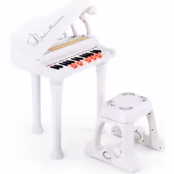 COSTWAY Piano à Queue Enfant 31 Touches avec TabouretMicrophone3 Mode dEnseignement LEDMP3 4 Styles de Musique22 Morceaux