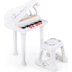 COSTWAY Piano à Queue Enfant 31 Touches avec TabouretMicrophone3 Mode dEnseignement LEDMP3 4 Styles de Musique22 Morceaux