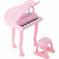 COSTWAY Piano à Queue Enfant 37 Touches avec TabouretMicrophone3 Mode dEnseignement LEDMP3 8 Styles de Musique 22 Morceaux