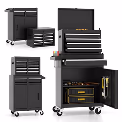 COSTWAY Servante dAtelier Outils 4 Tiroirs Compartiment Amovible Etagère Réglable Doublure Antidérapante Roues Verrouillables ...
