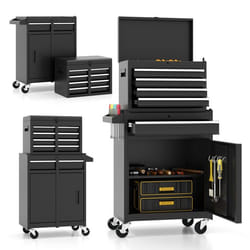 COSTWAY Servante dAtelier Outils 4 Tiroirs Compartiment Amovible Etagère Réglable Doublure Antidérapante Roues Verrouillables Noir