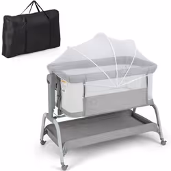 COSTWAY Berceau Cododo Bébé Portable 4 en 1 MatelasFiletPanier de Rangement 2 Sangles Elastiques Hauteur Réglable 0-6 Mois Gr ...