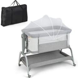 COSTWAY Berceau Cododo Bébé Portable 4 en 1 MatelasFiletPanier de Rangement 2 Sangles Elastiques Hauteur Réglable 0-6 Mois Gris