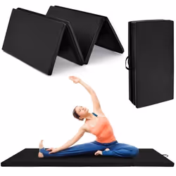 Tapis de Gymnastique Pliable 240x116x5cm COSTWAY-4 Plis en Mousse PU-2 Poignée-Attache Auto-agrippante-Housse Amovible-Noir