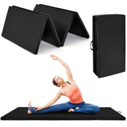 Tapis de Gymnastique Pliable 240x116x5cm COSTWAY-4 Plis en Mousse PU-2 Poignée-Attache Auto-agrippante-Housse Amovible-Noir