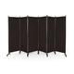 COSTWAY Paravent à Roulette - 6 Panneaux Pliable Détachables 3345 x 172 cm (L x H) Cloison de Séparation Protéger Privée Marron