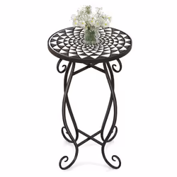 COSTWAY Table dAppoint Ronde de Jardin avec Plateau Mosaïque en Carreaux de Céramique Petite Table Basse dExtérieur pour Balc ...