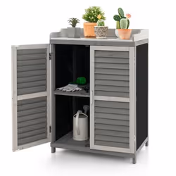 COSTWAY Armoire de Jardin Extérieur en Bois de Sapin-2 Étagères-Plan de Travail en Métal-Portes RoulantesPersiennes-67 x 47 x ...