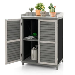 COSTWAY Armoire de Jardin Extérieur en Bois de Sapin-2 Étagères-Plan de Travail en Métal-Portes RoulantesPersiennes-67 x 47 x 100cm