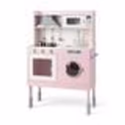 COSTWAY Cuisine pour Enfants 3 Ans+ en Bois - 5 Accessoires Effect Sons et Lumières avec Téléphone Rose
