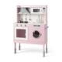 COSTWAY Cuisine pour Enfants 3 Ans+ en Bois - 5 Accessoires Effect Sons et Lumières avec Téléphone Rose