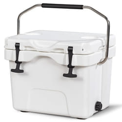 COSTWAY Glacière de Camping Portable 15L Froid -30 ?-75 ? Rétention 3-5 Jours avec PoignéeBouchon de Vidange2 Porte-gobelets Blanc