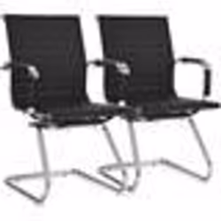 Fauteuils de Bureau en Cuir PU Modernes - COSTWAY - Lot de 2 - Dossier Ergonomique - Base en Z Robuste - Noir