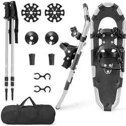 COSTWAY Raquettes à Neige 21’’ avec Bâtons de Ski RétractablesSac de Transport en Aluminium Fixation à Double Cliquet Argent