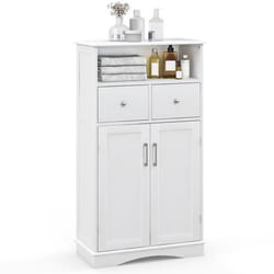 COSTWAY Meuble de Salle de Bain à 2 Portes 2 Tiroirs avec Étagères Réglables pour Salle de Bain Salon Cuisine 60 x 30 x 108 cm